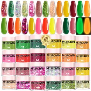 Morovan Acrylic Powder Set – 24 Colors Acrylic Nail Powder Glitter Red Pink Green Acrylic Powder Professional Acrylic Nail Powder for Acrylic Nail Extension Carving
