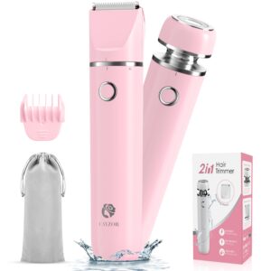 Cayzor Bikini Trimmer and Shaver Kit for Women – 2-in-1 Wet/Dry Electric Body Hair Trimmer Facial Hair Removal Cordless Waterproof Bikini Shaver Razor for Face Lip Chin Pubic Underarm Legs