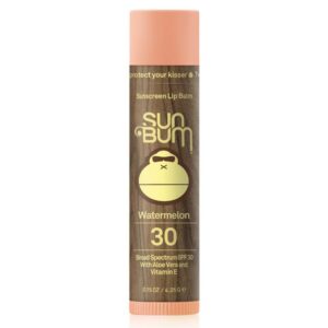 Sun Bum SPF 30 Sunscreen Watermelon Lip Balm – Moisturizing Aloe Vera and Vitamin E – Vegan and Cruelty Free – Broad Spectrum UVA/UVB Lip Protection – 0.15 oz Stick