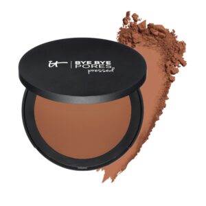 IT Cosmetics Bye Bye Pores Pressed Finishing Powder – Universal Deep Shade – Contains Anti-Aging Peptides, Hydrolyzed Collagen & Antioxidants – 0.31 oz