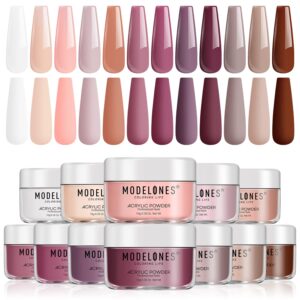 Modelones Acrylic Powder Set> 12 Colors Acrylic Nail Powder Pink Nude Professional Polymer 3D Nail Art Kit for French Extension All Seasons Carving> No U V Lamp Needed