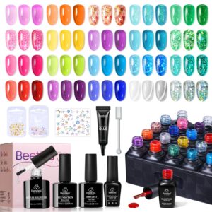 Beetles Neon Jelly Gel Nail Polish Kit,20 Colors Summer Cat Eye Glitter Soak Off UV LED Gel Nail Kit Pink Orange Blue Sunbeam Jelly with Base Matte Top Coat for DIY Nail Art Lovers & Professionals