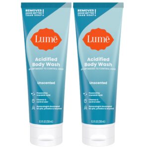 Lume Acidified Body Wash – 24 Hour Odor Control – Removes Odor Better than Soap – Moisturizing Formula – Formulated Without SLS or Parabens – OB/GYN Developed – 8.5 ounce (Pack of 2) (Unscented)