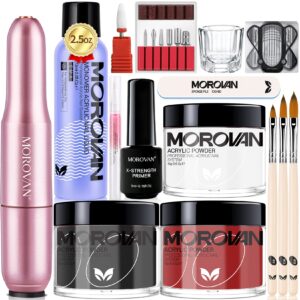 Morovan Acrylic Nail Kit – Professional Powder and Liquid Set with Primer> Nail Brush for Extension and DIY Art