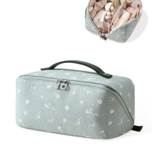 EACHY Travel Makeup Bag,Large Capacity Cosmetic Bags for Women,Waterproof Portable Pouch Open Flat Toiletry Bag Pattern Makeup Bag (C-Green-Large)