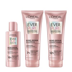 L’Oreal Paris Bond Repair Shampoo, Conditioner and Sulfate Free Pre-Shampoo Treatment, For Colored, Bleached or Damaged Hair, 3 Count