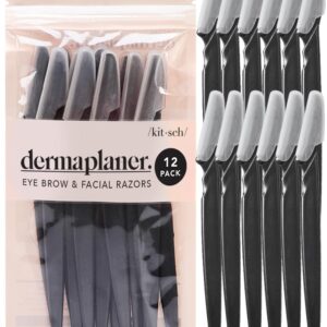 Kitsch Dermaplaning Tool – Face Razors for Women and Men, Eyebrow Trimmer and Face Shaver, Facial Hair Removal, Facial Razors for Women and Men, Dermaplane Razor – 12pc, Black
