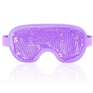 NEWGO Cooling Gel Eye Mask – Reusable Cold Pack for Puffy Eyes, Dark Circles, Migraine, Stress Relief – Purple With Soft Plush Backing