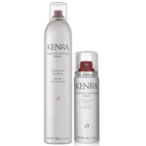 Kenra Perfect Medium Spray 13 Bundle 80% | Provides Styling Control Without Stiffness | Medium Hold | Fast-Drying Formulation | High Shine Finish | All Hair Types | 10 oz + Travel 1.5 oz