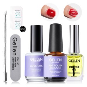 Gellen Gel Nail Polish Remover Kit, Gel Polish Remover for Nails with Liquid Latex Tape Cuticle Oil and Manicure Tools, Quick & Easy Gel Remover in 3-5 Minutes, No Soaking Or Wrapping