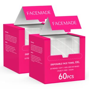 Face Towels Disposable, 120 Ct Clean Towels, XXL, Face Towelettes for Makeup and Clean Skin, Super Soft and Thick Dry Wipes Club, USDA Certified 100% Biobased