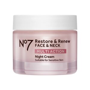 No7 Restore & Renew Multi Action Face & Neck Cream – Nighttime Collagen Peptide Facial Moisturizer – Anti Aging Face Cream Enriched with Hyaluronic Acid, Shea Butter + Vitamin E to Firm Skin (50ml)
