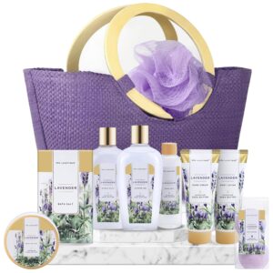 Spa Luxetique Gift Baskets for Women, Spa Gifts for Women – 10pcs Lavender Gift Sets with Body Lotion, Bubble Bath, Relaxing Bath Sets, Mothers Day Gifts for Mom