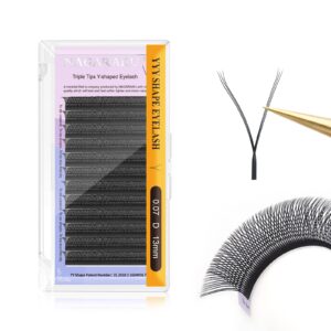 NAGARAKU 3 Tips Triple YYY Eyelash Extensions Supplies Y Lash Premade Fans 6D Russian Volume Y Shape Faux Black 12 Rows Cluster Pre Fanned Wispies Crisscross Eye Lashes(0.07mm D Curl 13mm)