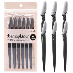 Kitsch Dermaplaning Tool – Face Razors for Women and Men, Eyebrow Trimmer and Face Shaver, Facial Hair Removal, Facial Razors for Women and Men, Dermaplane Razor – 6 pc Black