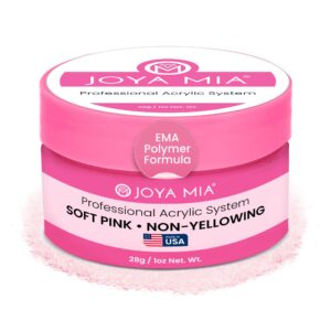 Joya Mia Acrylic Powder for Nails> MMA-Free> Super Adhesion Professional Powder for Flawless & Long-Lasting Nail Enhancements> Easy Application> Vibrant & Stunning Colors – Soft Pink> 1 oz