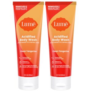 Lume Acidified Body Wash – 24 Hour Odor Control – Removes Odor Better than Soap – Moisturizing Formula – Formulated Without SLS or Parabens – OB/GYN Developed – 8.5 ounce (Pack of 2) (Clean Tangerine)