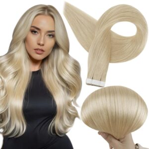 Full Shine Tape in Hair Extensions Blonde 22Inch Hair Extensions Real Human Hair Pu Hair 50G Seamless Skin Weft Human Hair Extension Tape ins Invisible Tape ins Human Hair Extension 20Pcs Remy
