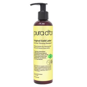 PURA D’OR 8 Oz Original Gold Label Anti-Thinning Biotin Shampoo Natural Earthy Scent, CLINICALLY TESTED Effective Results, Herbal Blend Hair Thickening Products, Women & Men, Color Treated Hair