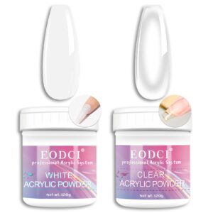 Eodci 2Pcs 4oz White/Clear Acrylic Powder> Large Capacity Professional Acrylic Nail Powder Polymer for 3D French Nail Manicure Extension Nail Carving Acrylic Powder