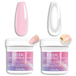 Eodci Clear/PInk Acrylic Nail Powder> 2Pcs Professional 120g Acrylic Nail Powder Polymer for 3D French Nail Manicure Extension Nail Carving Large Capacity Acrylic 8oz