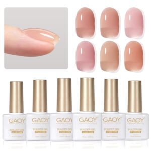 GAOY 6 Colors Builder Gel Set for Nails, Milky White Pink Nude Sheer Jelly Nail Strengthener, Soak Off Nail Extension Hard Gel, Rose Jelly, Base Coat Top Coat Needed