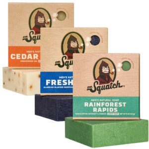 Dr. Squatch Natural Bar Soap for Men – Cold Process Soap with No Harsh Chemicals – Rainforest Rapids, Fresh Falls & Cedar Citrus (5 oz, 3-Pack)