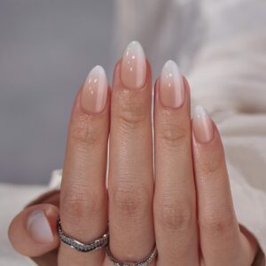 Almond Press On Nails Medium – BTArtbox Soft Gel Ombre Fake Nails with Nail Glue, Semi-Transparent Reusable Glue On Nails in 16 Sizes – 30PCS Stick On Nails Kit, Vanilla Cream Almond