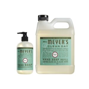 MRS. MEYER’S CLEAN DAY Basil Hand Soap and Refill Variety Pack, 12.5 oz & 33 oz. (Pack of 2)