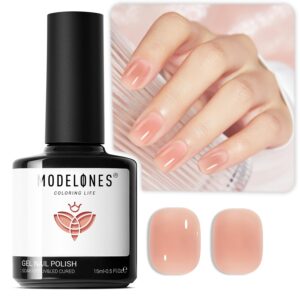 modelones Gel Nail Polish, 1 Pcs 15 ML Transparent Jelly Neutral Nail Polish Sheer Nude Color Polish, Soak Off LED Salon DIY at Home Gel Nail Manicure Gift for Women Girls