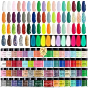 Morovan Acrylic Powder Set: 56 Colors Acrylic Nail Powder with Pure & Glitter Nail Acrylic Powder for Acrylic Nails Extension Nail Carving No Nail Lamp Needed for Women Girls