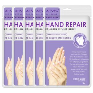 5 Pairs Hands Moisturizing Gloves – Hand Peel Mask Exfoliating Gloves> Hand Repair Glove for Dry Hands Treatment> Remove Dead Skin> Cracked Hands for Women or Men (Lavender Hand Mask)