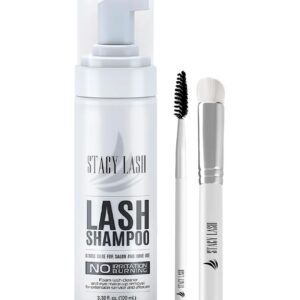 STACY LASH Eyelash Extension Shampoo + Brush / 3.38 fl.oz / 100ml / Eyelid Foaming Cleanser/Wash for Extensions & Natural Lashes/Safe Makeup Remover/Supplies for Professional & Home Use