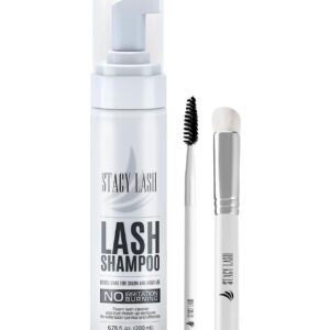 STACY LASH 6.76 fl.oz / 200ml Eyelash Extension Shampoo + Brush/Eyelid Foaming Cleanser/Wash for Extensions & Natural Lashes/Safe Makeup Remover/Supplies for Professional & Home Use