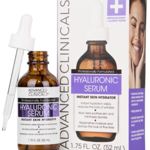 Advanced Clinicals Hyaluronic Acid Serum For Face | Moisturizing Facial Skin Care Products | Hydrating Serum For Face Helps Improve Look Of Wrinkles, Fine Lines, & Uneven Dry Skin Texture, 1.75 Fl Oz