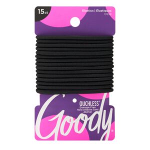 Goody Ouchless Elastic Hair Ties, 15 Ct, Black, 4MM Rubber Bands, Pain-Free Styling Accessories for Women & Men, Made for Long-Lasting Braids, Ponytails & More, All Hair Types