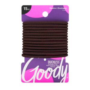 Goody Ouchless Elastic Hair Ties, 15 Ct, Brown, 4MM Rubber Bands, Pain-Free Styling Accessories for Women & Men, Made for Long-Lasting Braids, Ponytails & More, All Hair Types