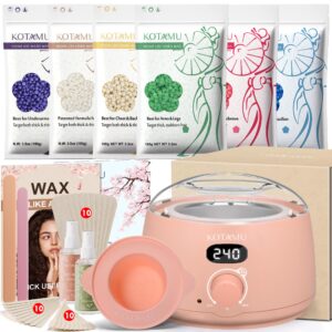 KOTAMU Wax Kit, Waxing Kit for Women Men Hair Removal, Digital Waxing Machine for Face Eyebrow Bikini Brazilian Leg Body &Sensitive Skin, Pink Wax Warmer With 44 Accessories for Home Salon Use