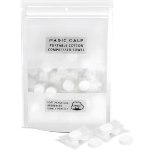 Classycoo Compressed Towel 100 PCS Mini Tablets Disposable Portable Face Towel Cotton Coin Tissue for Travel, Camping, Hiking, Sport, Beauty Salon, Home Hand Wipes and Other Outdoor Activities (white)