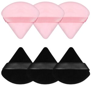 Pimoys 6 Pieces Powder Puff Face Makeup Sponge Soft Velour Triangle Powder Puffs Beauty Sponge Mother’s Day Gifts for Loose Powder (Black, Pink)