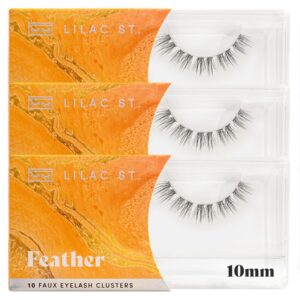 Lilac St – Feather Natural Faux Eyelash Clusters (10mm, 3 Pack) – Cat Eye Look – DIY Lash Extension Wisps – Lightweight & Lifelike – Lasts 10 Days – Cruelty Free, Vegan, Women Founded – 30 Lashes