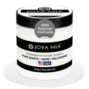 Joya Mia Acrylic Powder for Nails> MMA-Free> Super Adhesion Professional Powder for Flawless & Long-Lasting Nail Enhancements> Easy Application> Vibrant & Stunning Colors – Pure White> 16 oz