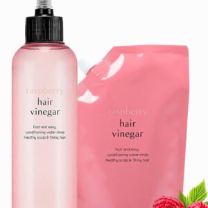 A’PIEU Raspberry Hair Vinegar Rinse & Refill Bundle 6.76 + 13.6 fl oz – Scalp Treatment for pH Balance | Clarifying, Dandruff & Oil Control | Silky, Shiny Hair