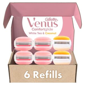 Gillette Venus ComfortGlide White Tea 4 count, with Gillette Venus ComfortGlide plus Olay 2 count, Women’s Razor Blade Refills