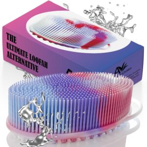 Avilana (Style 1) 2-in-1 Exfoliating Silicone Body Scrubber – Hygienic Shower Loofah Sponge Alternative for Deep Clean & Soft Skin, Silver Infused-marbled