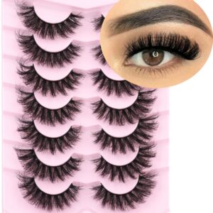 Mink Lashes Fluffy D-Curl False Eyelashes 20mm Long Volume Lashes That Look Like Extensions Cat Eye Fake Lashes Faux Mink Strip Lashes Pack 7 Pairs