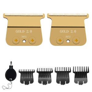 707Z Replacement Blade compatible with BaBylissPRO FX787 & FX726 Trimmers,2 Pack DLC Replacement Blades with 4 Guards Set Compatible with BaByliss Trimmer Blades,Gold