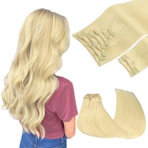 GOO GOO Clip in Hair Extensions Real Human Hair, Remy Human Hair Extensions Clip ins for Women, Natural Human Hair, 14inch 150g 9Pcs, 22F Light Golden Blonde