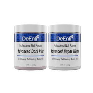 DeEnti Pink & White Acrylic Nail Powder Set> Dark Pink 2oz + Bright White 2oz> Professional Nail Powder for Manicure> Nail Art> Fake Nails> Nail Carving and Extensions