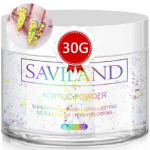 Saviland Sequin Yellow Acrylic Powder – 1oz Professional Color Acrylic Nail Powder for Acrylic Nails Extension> 3D Nail Art Acrylic Polymer Powder> No Need Nail Lamp